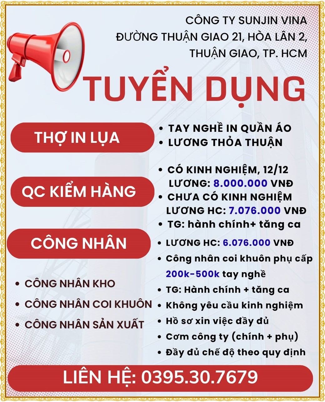Tuyển dụng Việc làm tại KCN Việt Hương Bình Dương lương cao cập nhật mới ngày 01 tháng 07 năm 2026