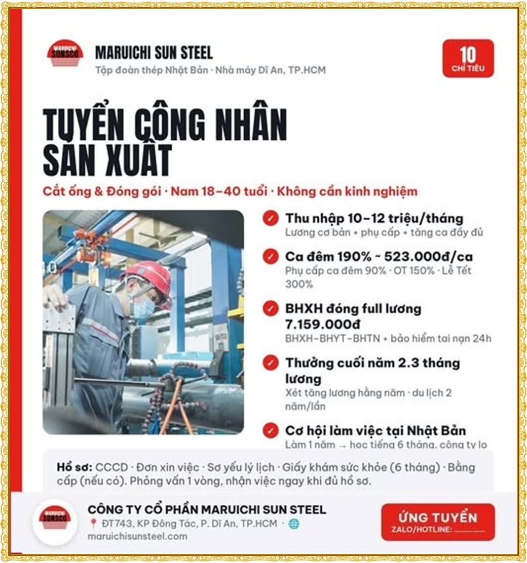 Tuyển dụng Việc làm tại KCN An Tây (Protrade) Bình Dương lương cao cập nhật mới ngày 01 tháng 10 năm 2026