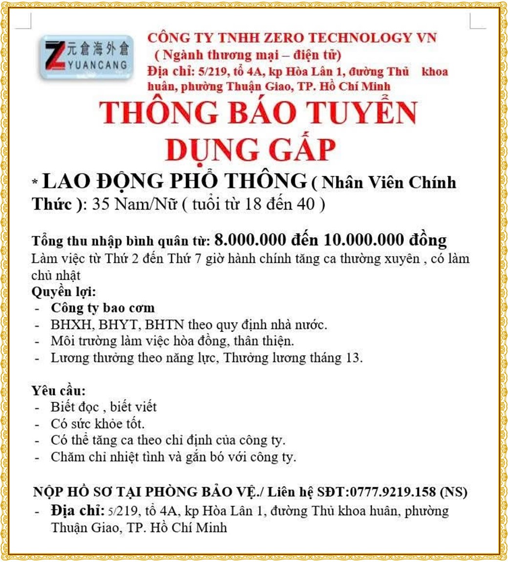 Tuyển dụng Việc làm tại KCN Bàu Bàng Bình Dương lương cao cập nhật mới ngày 01 tháng 07 năm 2026