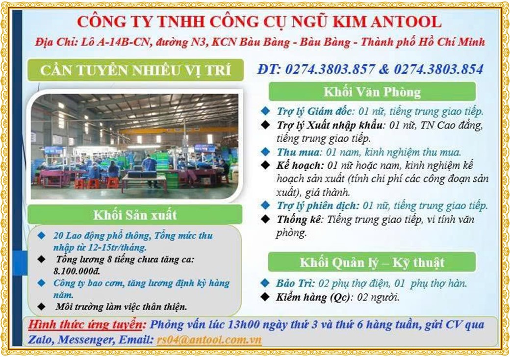 Tuyển dụng Việc làm tại KCN Việt Hương Bình Dương lương cao cập nhật mới ngày 01 tháng 07 năm 2026