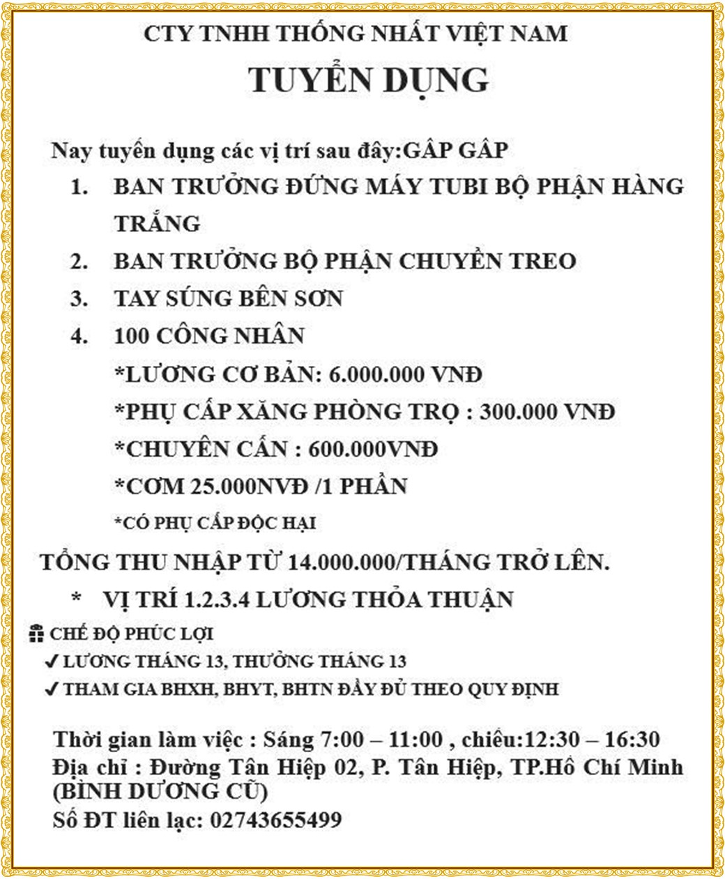 Tuyển dụng Việc làm tại KCN Nam Tân Uyên Bình Dương lương cao cập nhật mới ngày 02 tháng 09 năm 2026