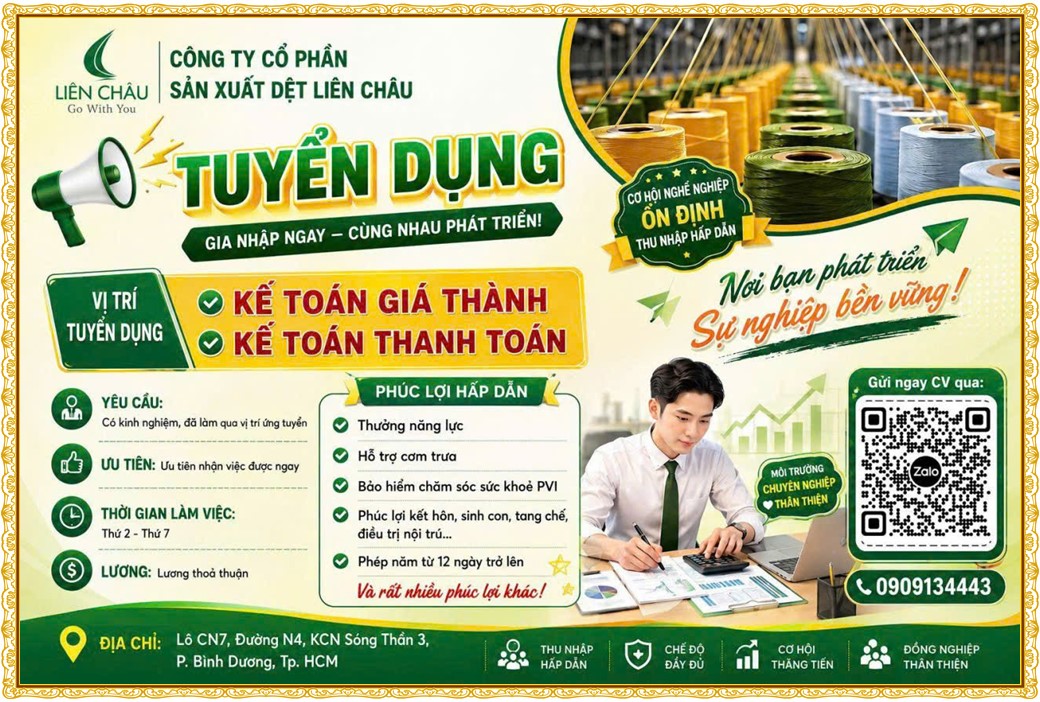 Tuyển dụng Việc làm tại KCN Đại Đăng Bình Dương lương cao cập nhật mới ngày 02 tháng 09 năm 2026