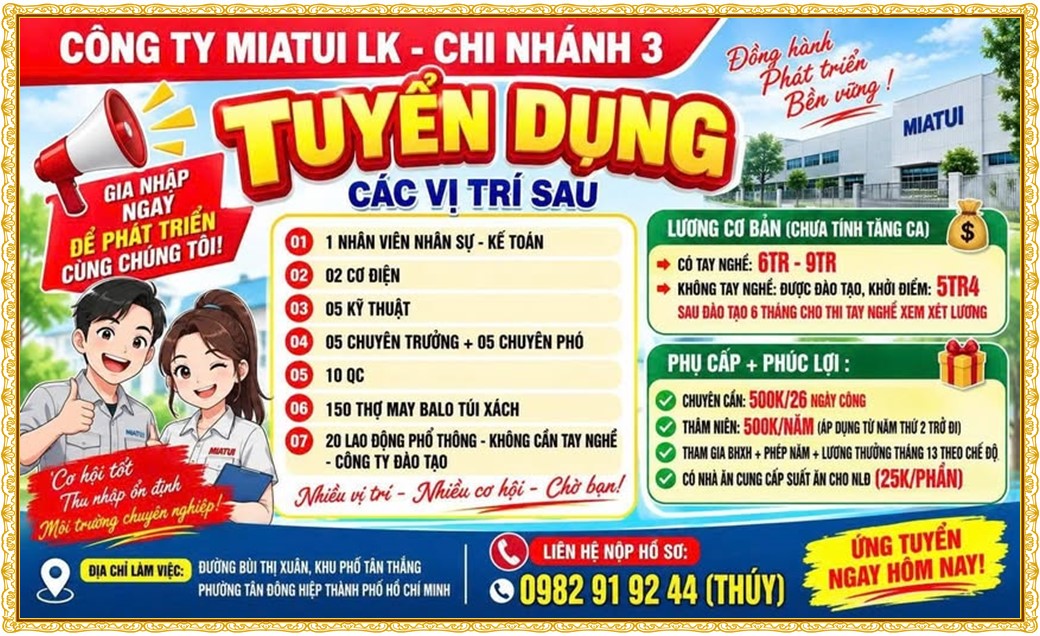 Tuyển dụng Việc làm tại KCN Mỹ Phước Bình Dương lương cao cập nhật mới ngày 02 tháng 10 năm 2026