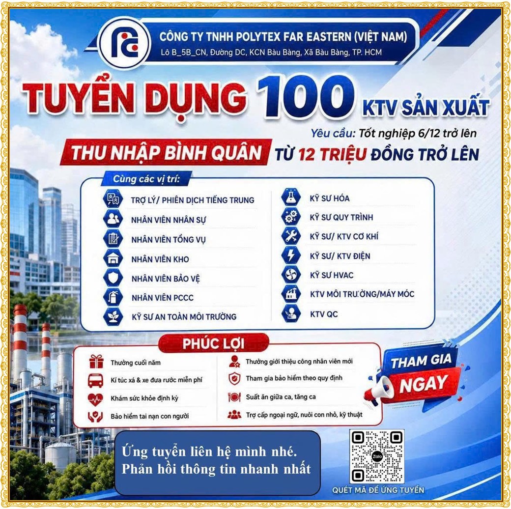 Tuyển dụng Việc làm tại KCN Nam Tân Uyên Bình Dương lương cao cập nhật mới ngày 04 tháng 08 năm 2026