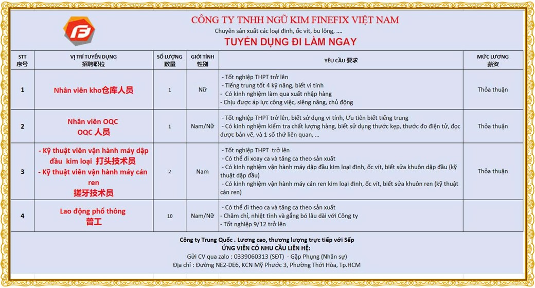 Tuyển dụng Việc làm tại KCN Sóng Thần Bình Dương lương cao cập nhật mới ngày 04 tháng 09 năm 2026