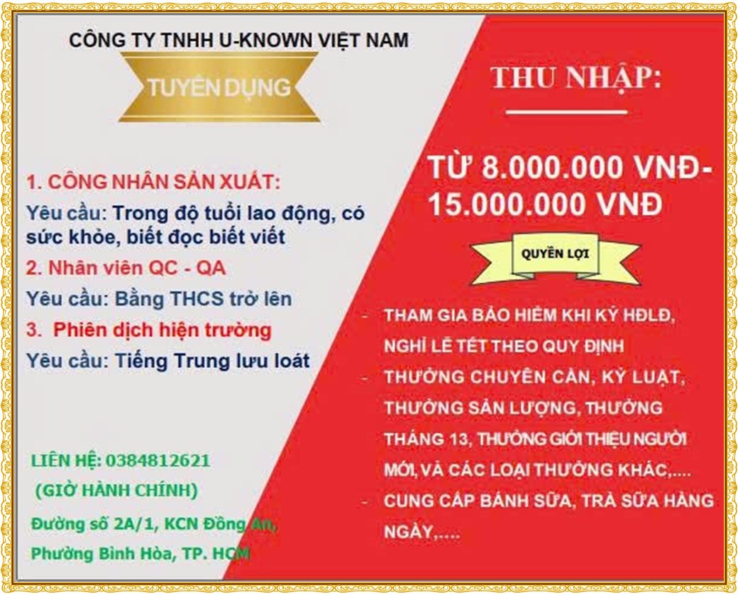 Tuyển dụng Việc làm tại KCN Đồng An Bình Dương lương cao cập nhật mới ngày 06 tháng 07 năm 2026