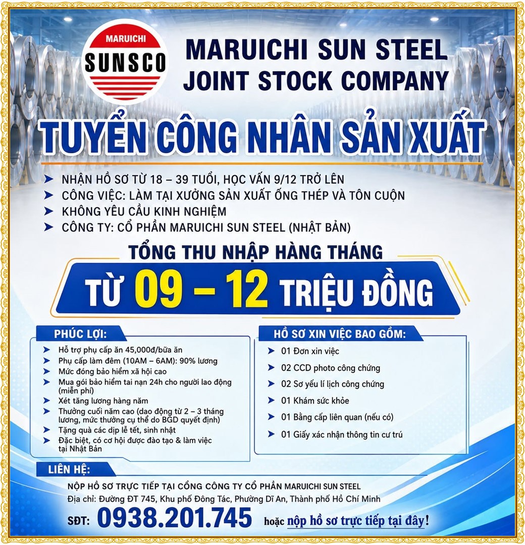 Tuyển dụng Việc làm tại KCN Đồng An Bình Dương lương cao cập nhật mới ngày 06 tháng 08 năm 2026