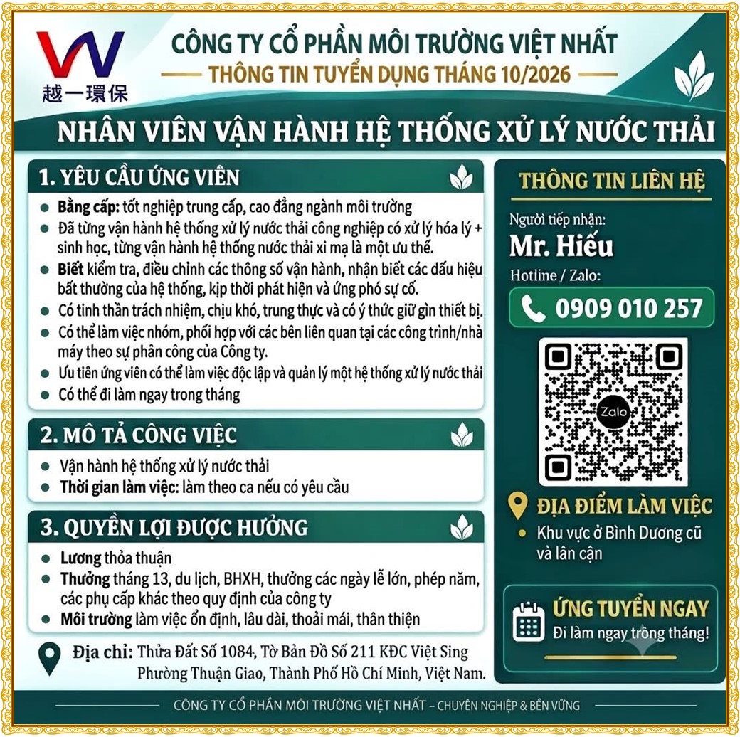 Tuyển dụng Việc làm tại KCN Đồng An Bình Dương lương cao cập nhật mới ngày 06 tháng 10 năm 2026
