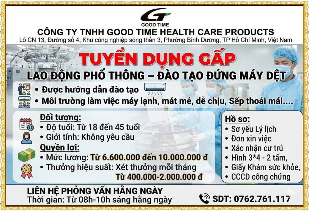 Tuyển dụng Việc làm tại KCN Nam Tân Uyên Bình Dương lương cao cập nhật mới ngày 09 tháng 07 năm 2026