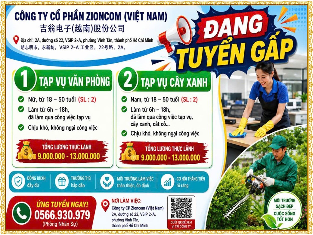 Tuyển dụng Việc làm tại KCN Sóng Thần Bình Dương lương cao cập nhật mới ngày 09 tháng 09 năm 2026