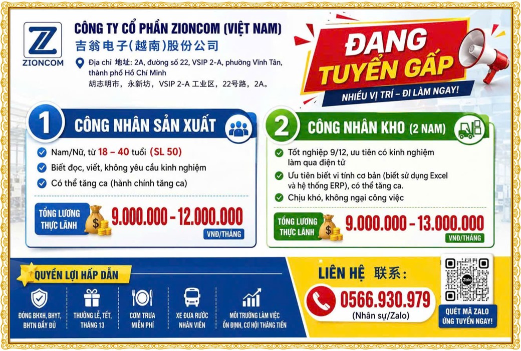 Tuyển dụng Việc làm tại KCN An Tây (Protrade) Bình Dương lương cao cập nhật mới ngày 09 tháng 09 năm 2026