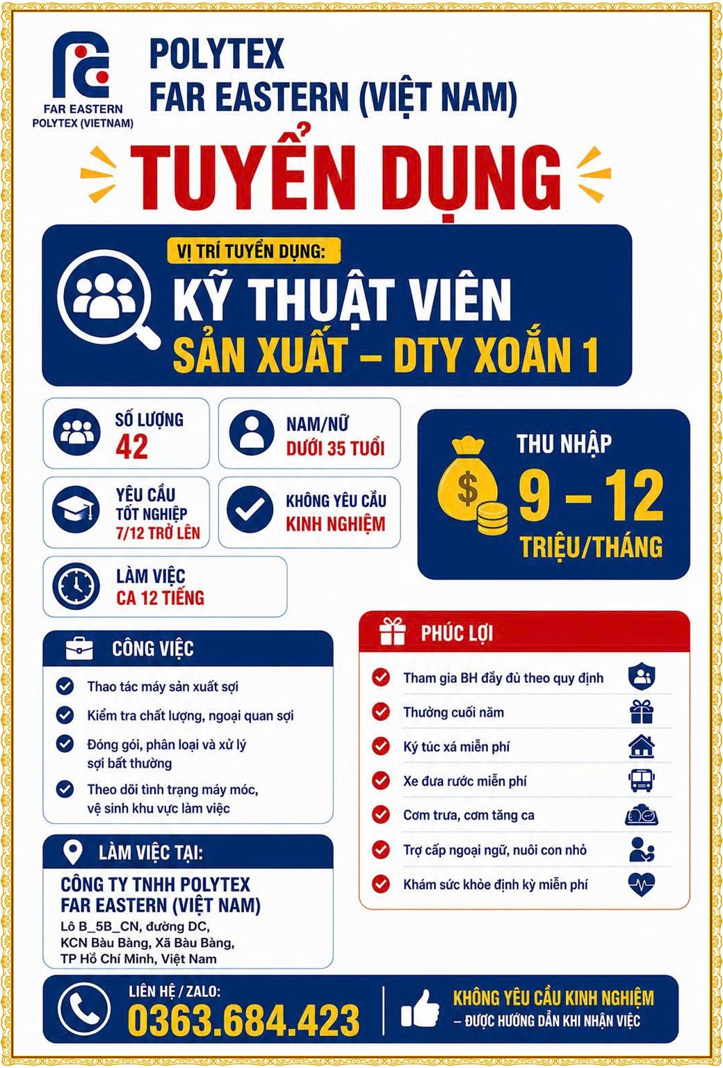 Tuyển dụng Việc làm tại KCN Rạch Bắp Bình Dương lương cao cập nhật mới ngày 09 tháng 10 năm 2026