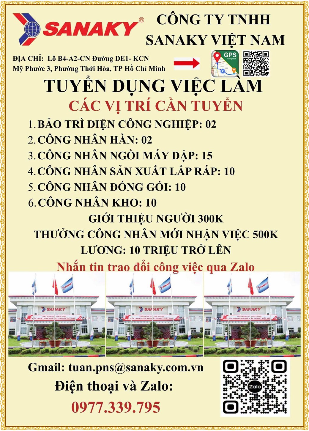 Tuyển dụng Việc làm tại KCN Sóng Thần Bình Dương lương cao cập nhật mới ngày 10 tháng 07 năm 2026