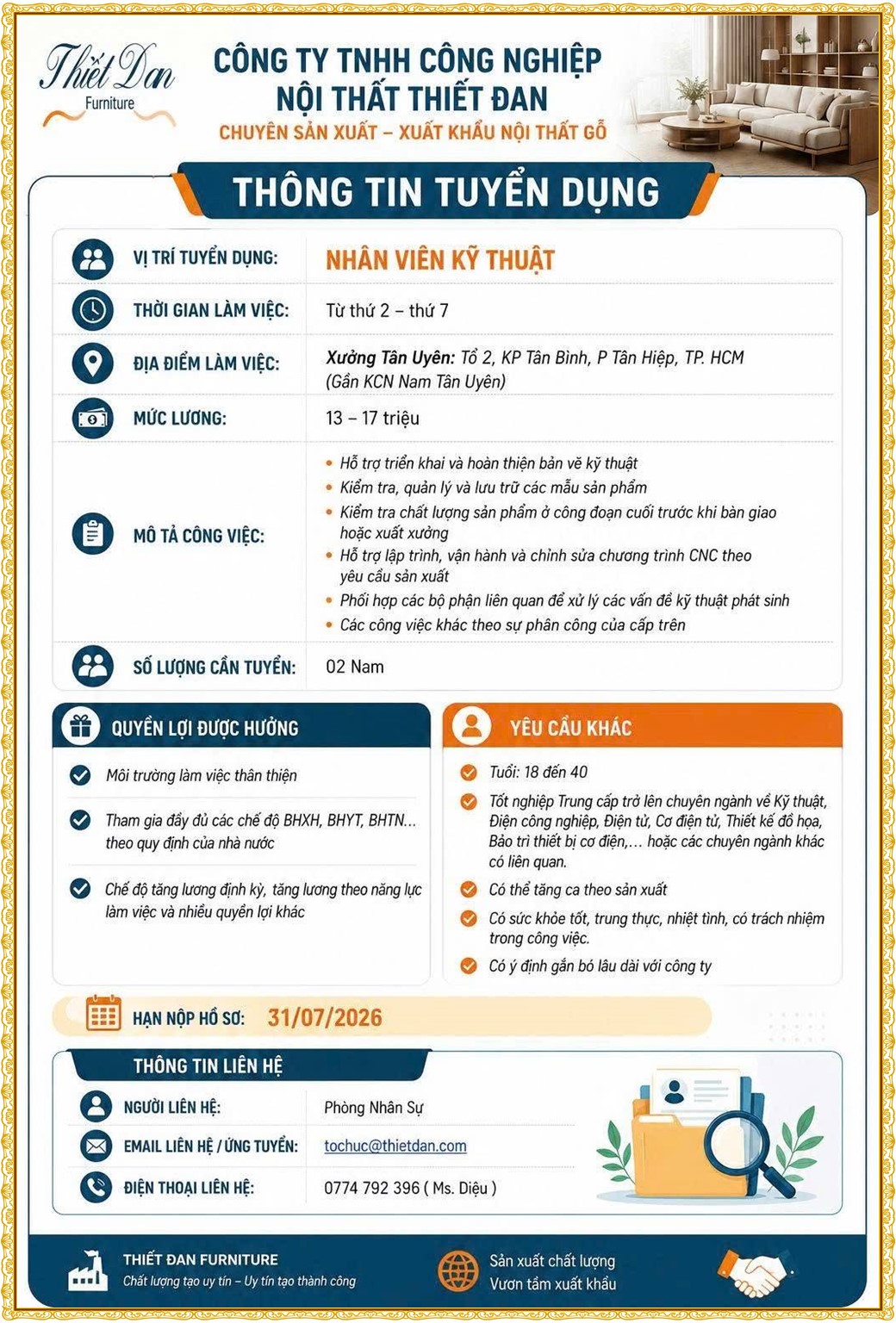 Tuyển dụng Việc làm tại KCN Đại Đăng Bình Dương lương cao cập nhật mới ngày 10 tháng 07 năm 2026