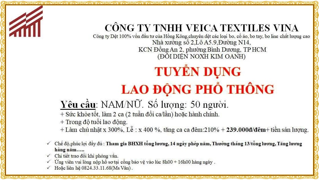Tuyển dụng Việc làm tại KCN Việt Hương Bình Dương lương cao cập nhật mới ngày 10 tháng 08 năm 2026