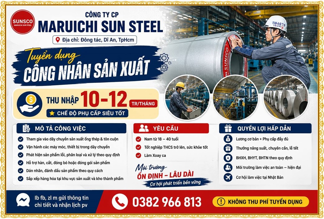 Tuyển dụng Việc làm tại KCN Mỹ Phước Bình Dương lương cao cập nhật mới ngày 10 tháng 09 năm 2026