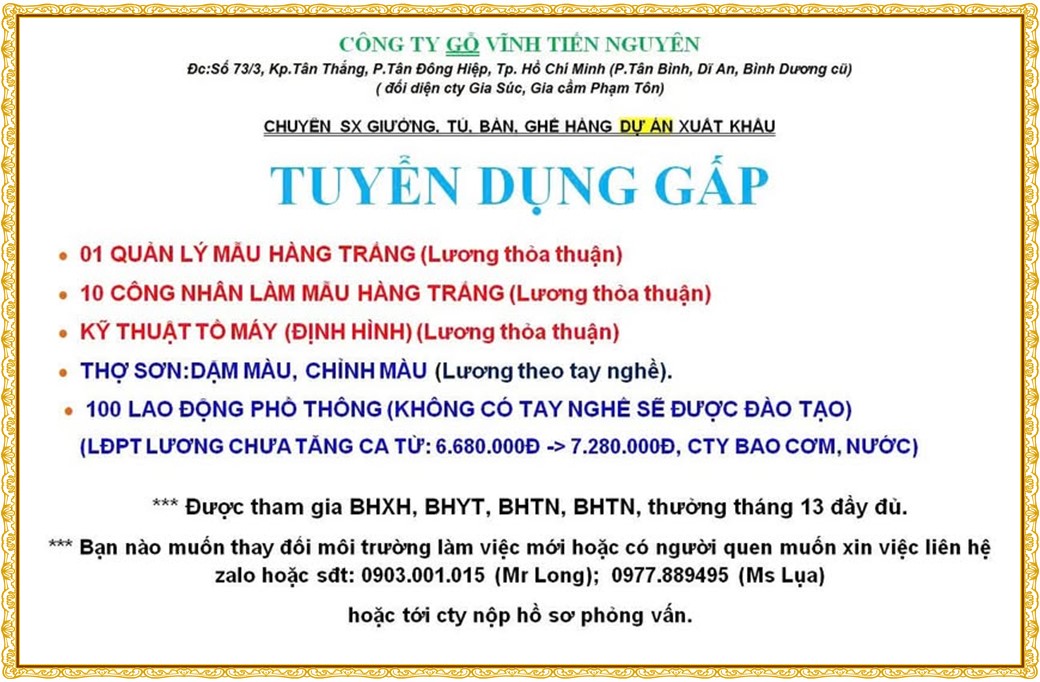 Tuyển dụng Việc làm tại KCN Việt Nam Singapore VSIP II Bình Dương lương cao cập nhật mới ngày 10 tháng 09 năm 2026
