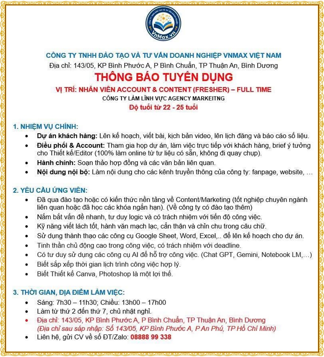 Tuyển dụng Việc làm tại KCN Đại Đăng Bình Dương lương cao cập nhật mới ngày 10 tháng 09 năm 2026