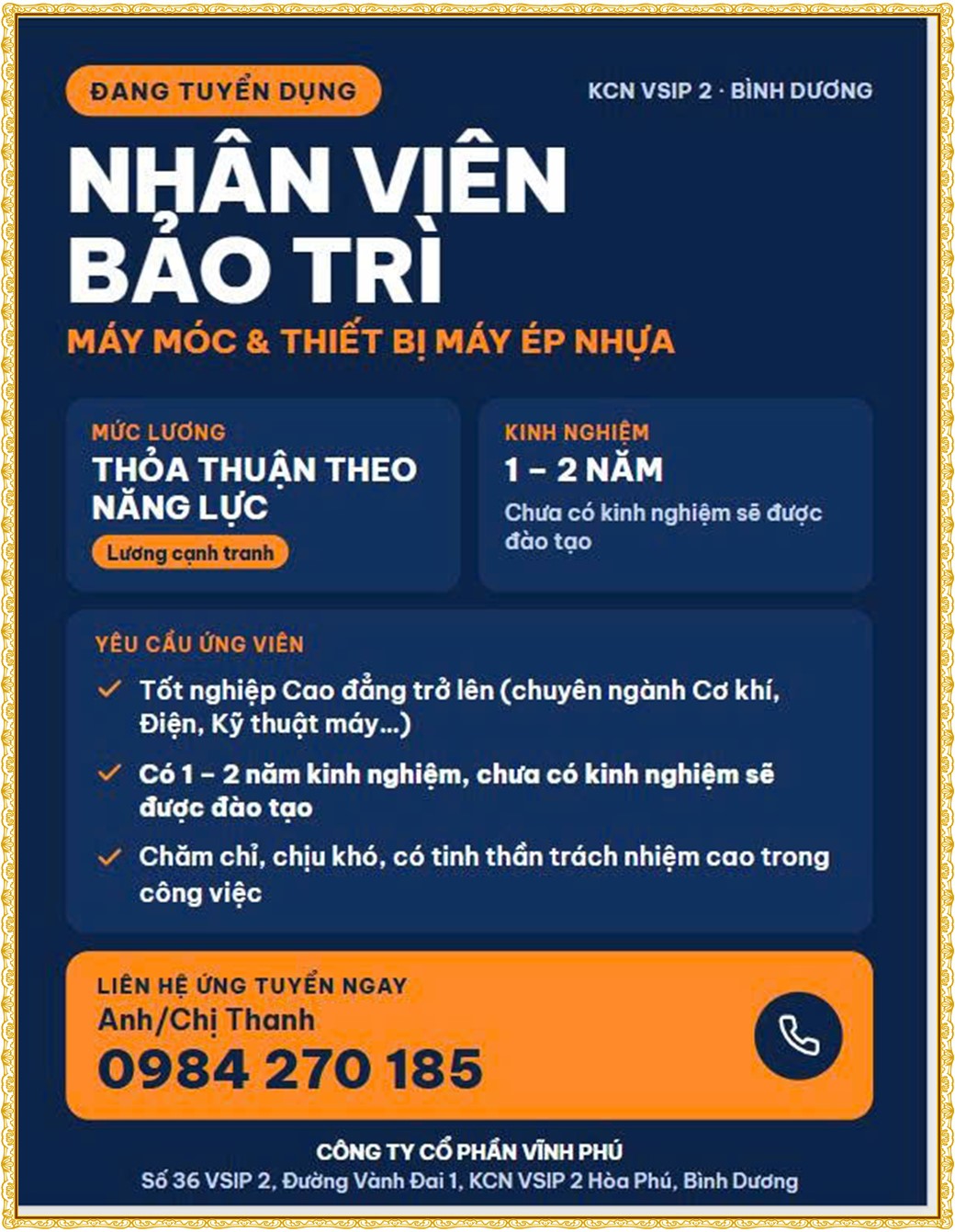 Tuyển dụng Việc làm tại KCN Mỹ Phước Bình Dương lương cao cập nhật mới ngày 12 tháng 10 năm 2026