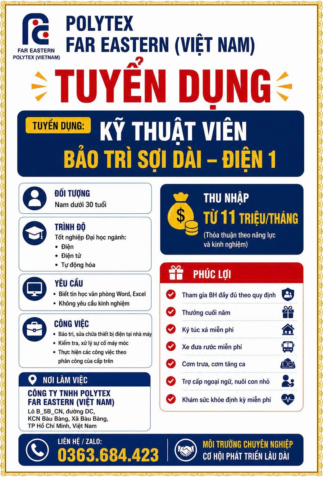 Tuyển dụng Việc làm tại KCN Sóng Thần Bình Dương lương cao cập nhật mới ngày 12 tháng 10 năm 2026