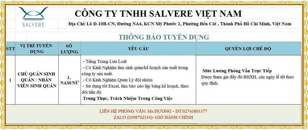 Tuyển dụng Việc làm tại KCN Việt Hương Bình Dương lương cao cập nhật mới ngày 12 tháng 10 năm 2026