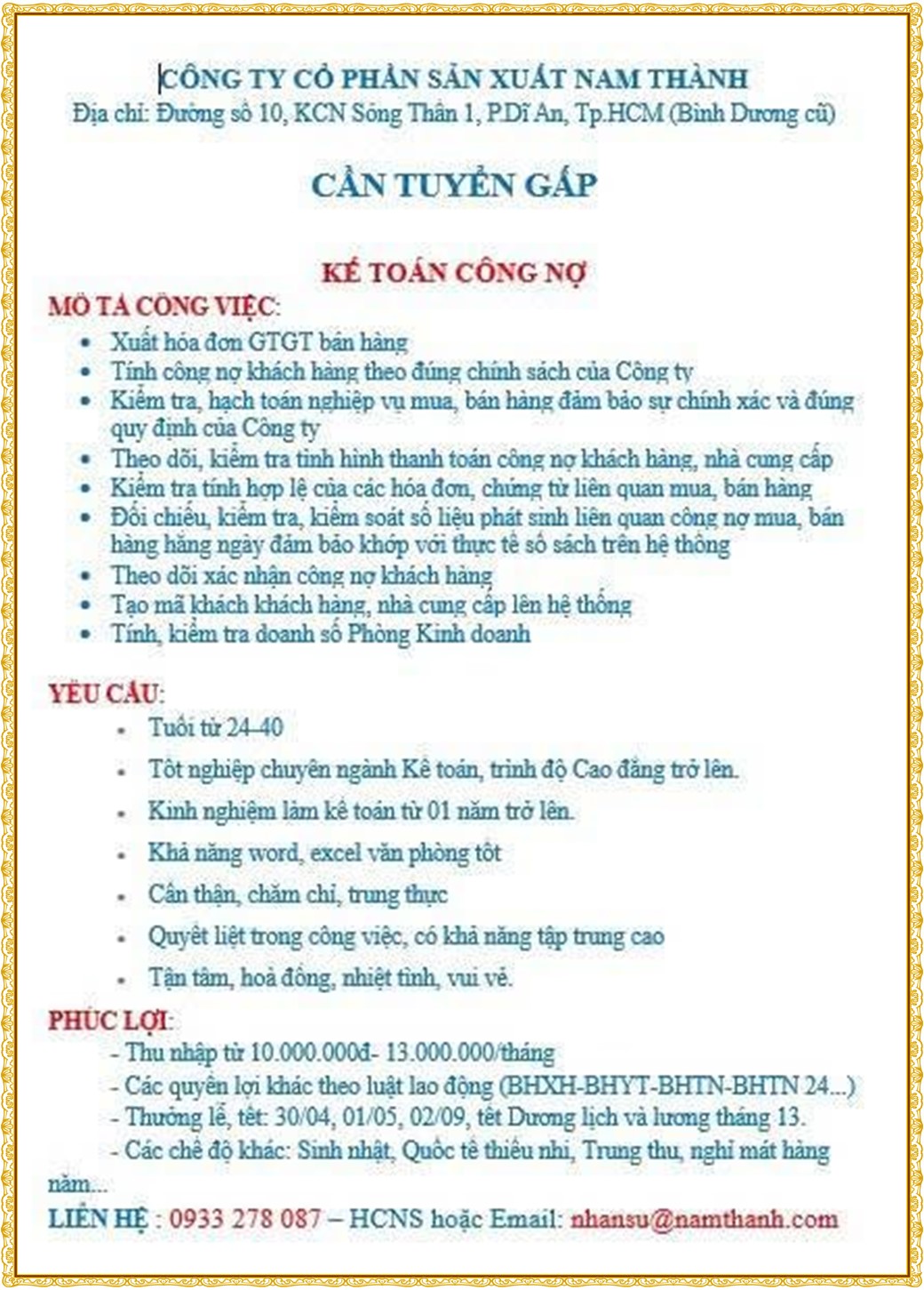Tuyển dụng Việc làm tại KCN Việt Hương Bình Dương lương cao cập nhật mới ngày 13 tháng 07 năm 2026