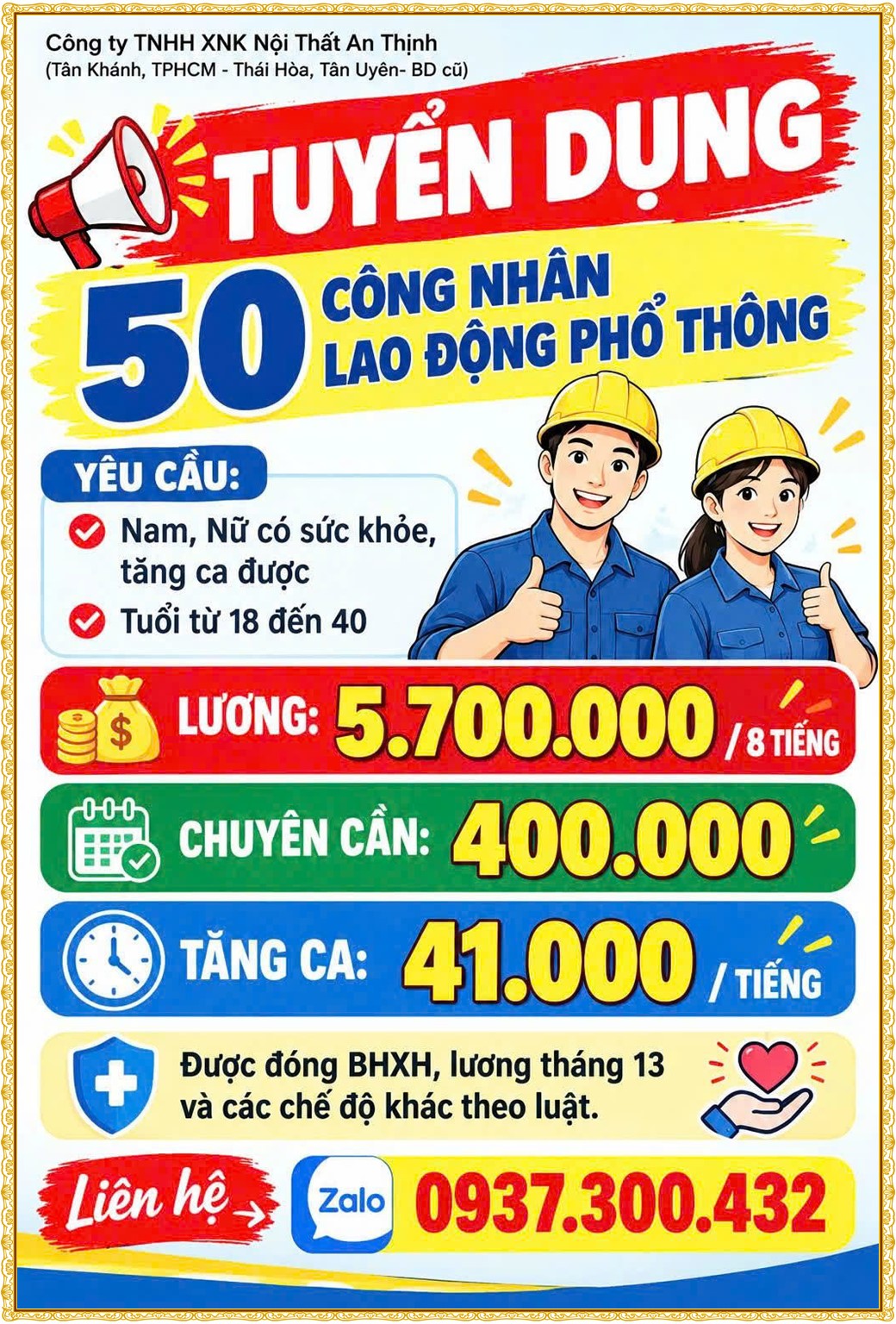 Tuyển dụng Việc làm tại KCN Bàu Bàng Bình Dương lương cao cập nhật mới ngày 13 tháng 10 năm 2026