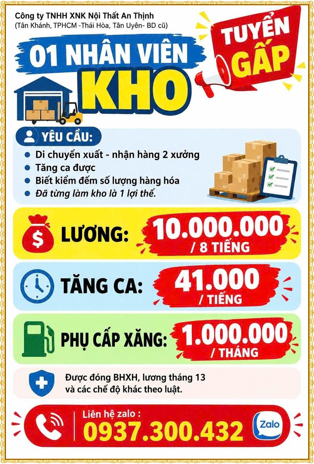 Tuyển dụng Việc làm tại KCN Nam Tân Uyên Bình Dương lương cao cập nhật mới ngày 13 tháng 10 năm 2026