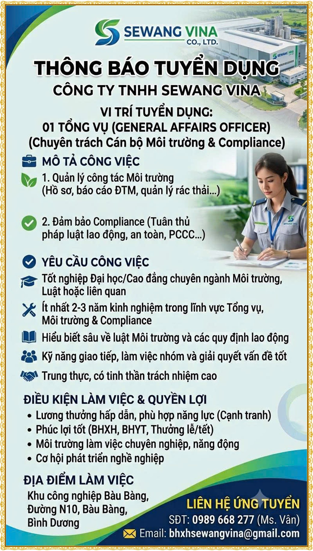 Tuyển dụng Việc làm tại KCN Bàu Bàng Bình Dương lương cao cập nhật mới ngày 15 tháng 09 năm 2026