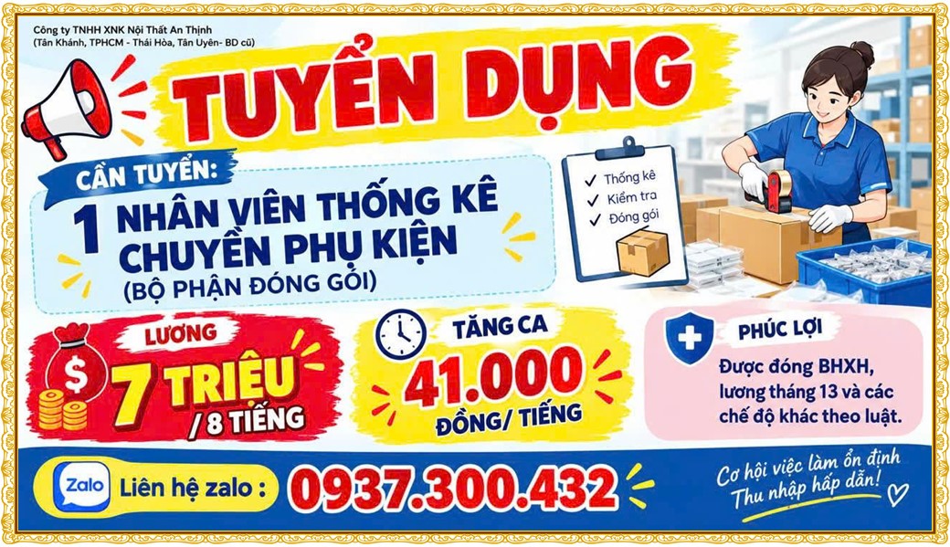 Tuyển dụng Việc làm tại KCN Đại Đăng Bình Dương lương cao cập nhật mới ngày 15 tháng 10 năm 2026