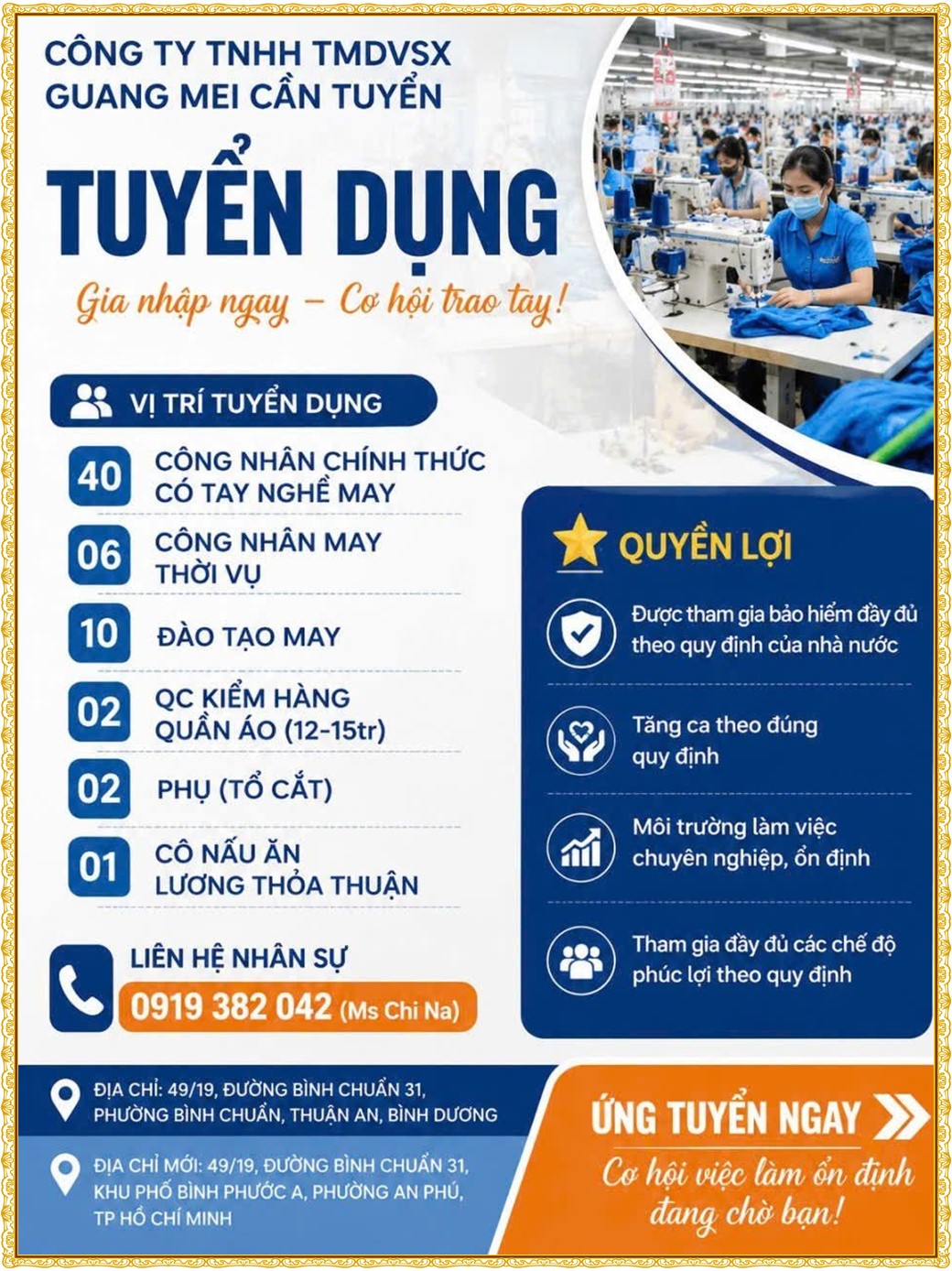 Tuyển dụng Việc làm tại KCN Nam Tân Uyên Bình Dương lương cao cập nhật mới ngày 16 tháng 07 năm 2026
