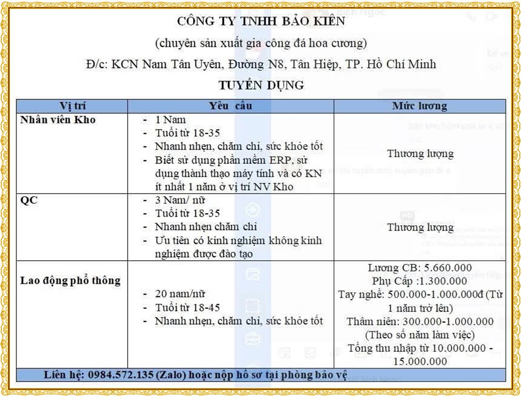 Tuyển dụng Việc làm tại KCN An Tây (Protrade) Bình Dương lương cao cập nhật mới ngày 16 tháng 07 năm 2026