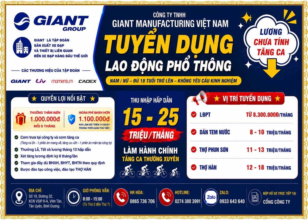 Tuyển dụng Việc làm tại KCN Sóng Thần Bình Dương lương cao cập nhật mới ngày 16 tháng 09 năm 2026