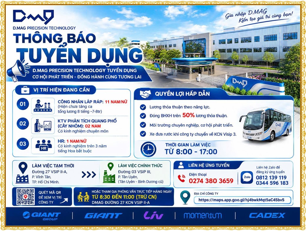 Tuyển dụng Việc làm tại KCN Rạch Bắp Bình Dương lương cao cập nhật mới ngày 16 tháng 10 năm 2026