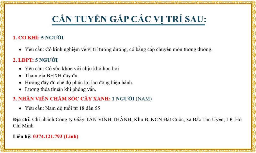 Tuyển dụng Việc làm tại KCN Đại Đăng Bình Dương lương cao cập nhật mới ngày 17 tháng 07 năm 2026