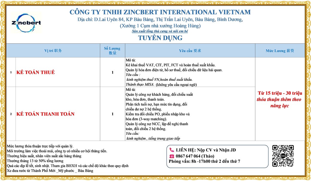 Tuyển dụng Việc làm tại KCN Rạch Bắp Bình Dương lương cao cập nhật mới ngày 17 tháng 08 năm 2026
