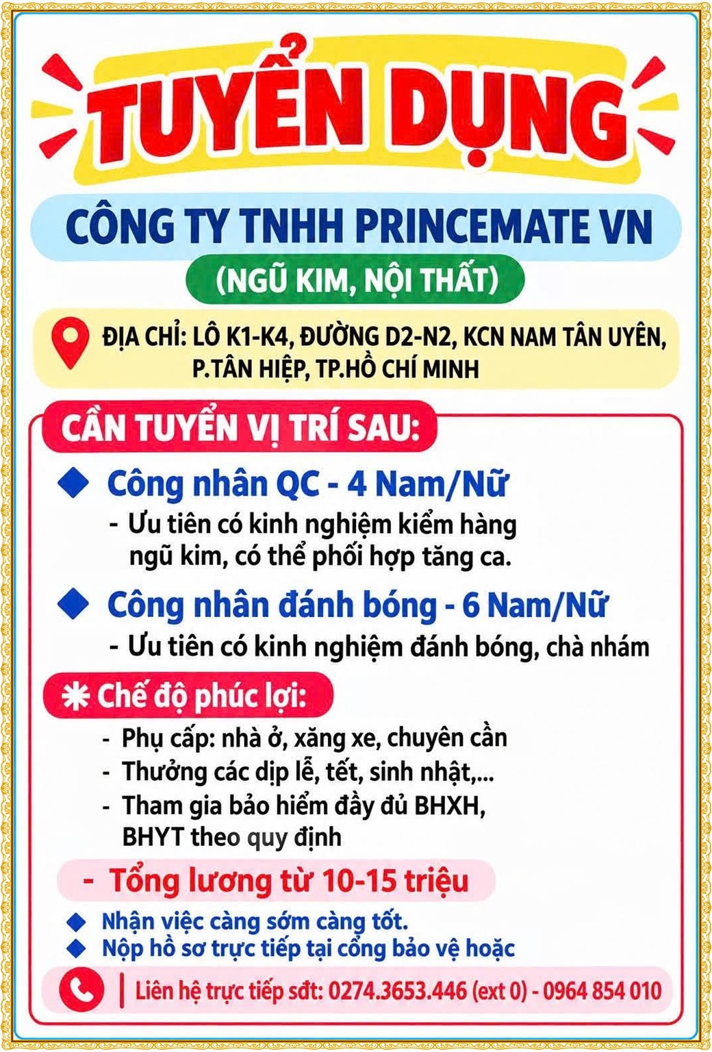 Tuyển dụng Việc làm tại KCN Mỹ Phước Bình Dương lương cao cập nhật mới ngày 17 tháng 09 năm 2026