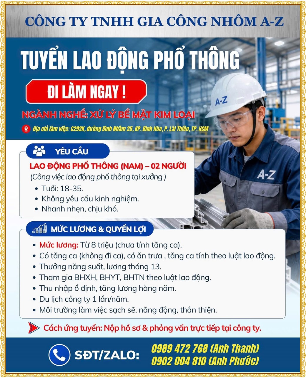 Tuyển dụng Việc làm tại KCN Bàu Bàng Bình Dương lương cao cập nhật mới ngày 17 tháng 09 năm 2026