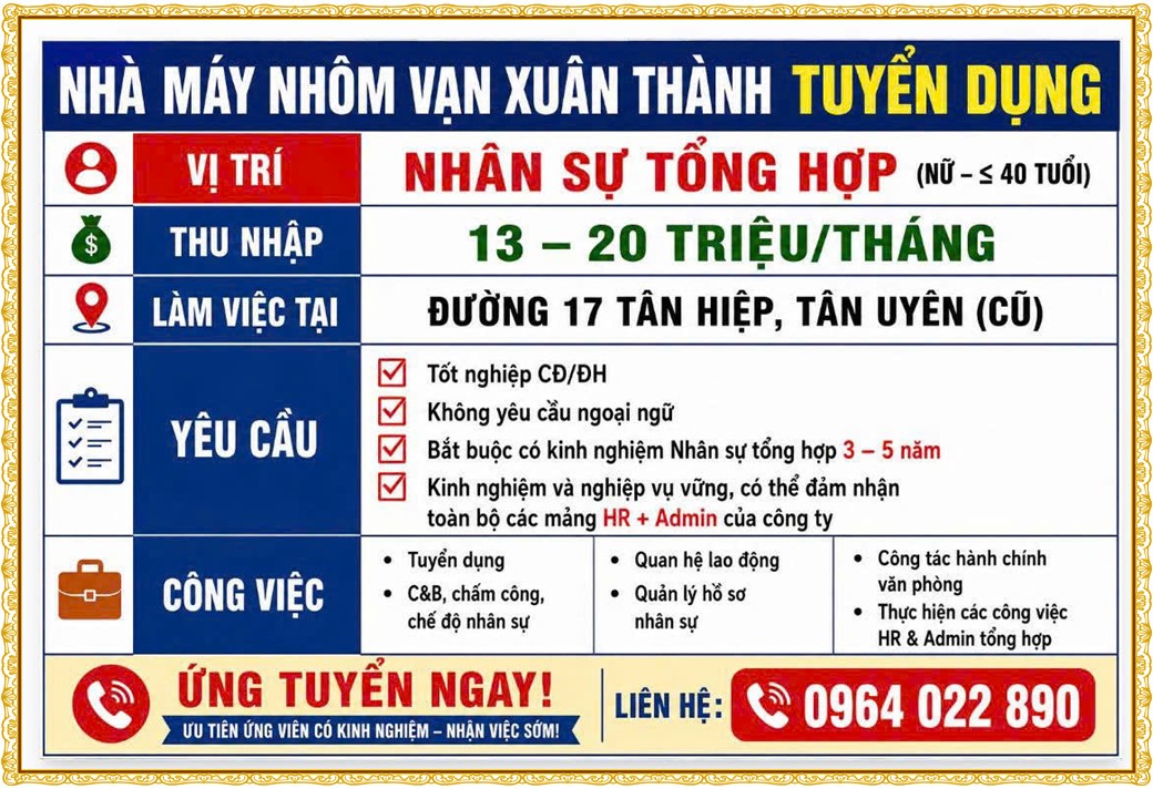 Tuyển dụng Việc làm tại KCN Rạch Bắp Bình Dương lương cao cập nhật mới ngày 18 tháng 08 năm 2026