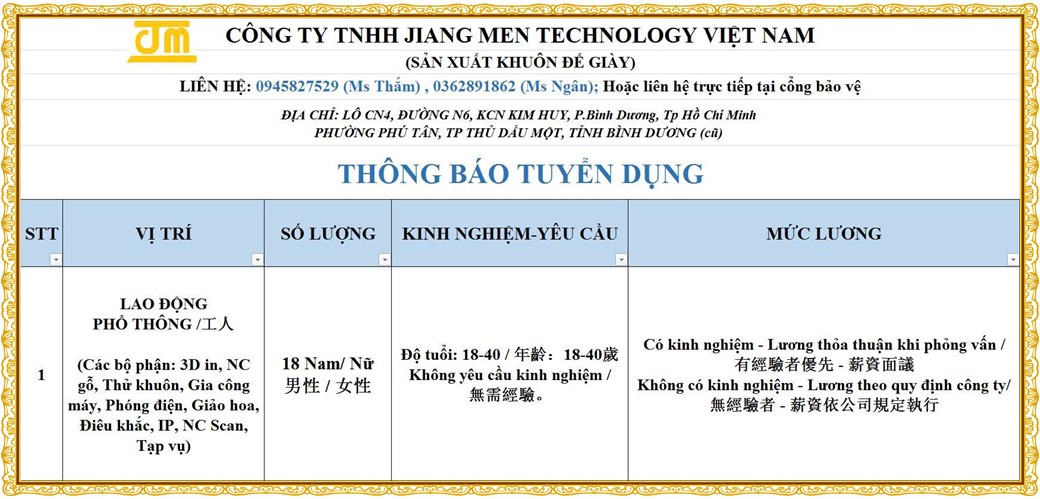 Tuyển dụng Việc làm tại KCN Việt Nam Singapore VSIP II Bình Dương lương cao cập nhật mới ngày 18 tháng 09 năm 2026