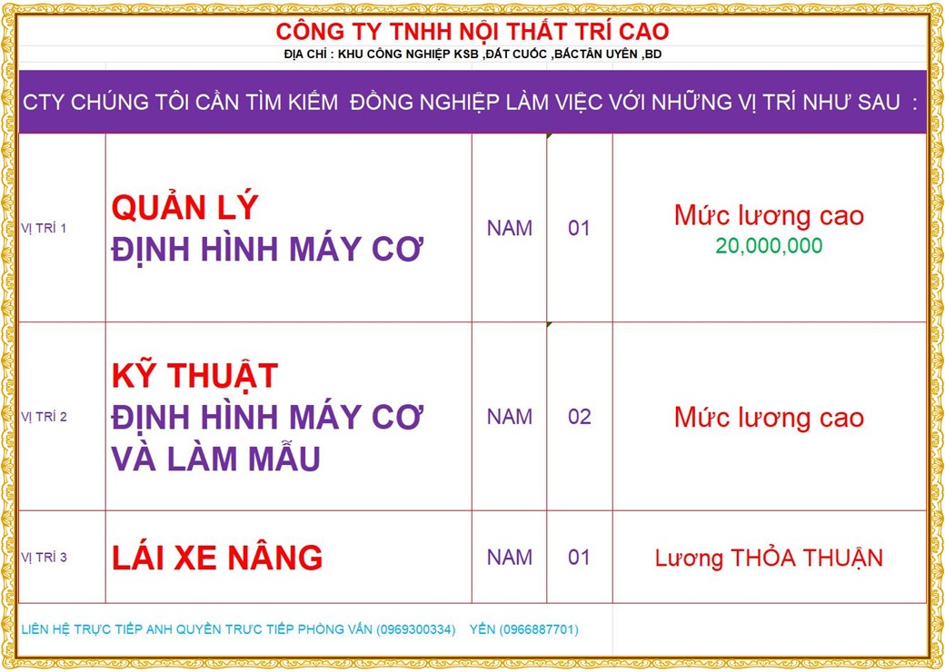 Tuyển dụng Việc làm tại KCN Bàu Bàng Bình Dương lương cao cập nhật mới ngày 18 tháng 09 năm 2026