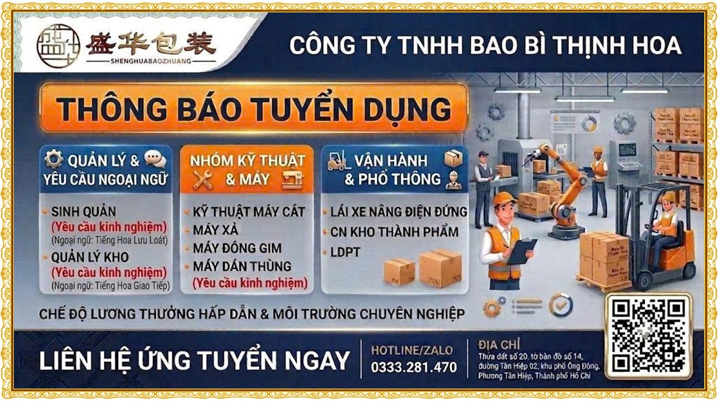Tuyển dụng Việc làm tại KCN Đại Đăng Bình Dương lương cao cập nhật mới ngày 18 tháng 09 năm 2026