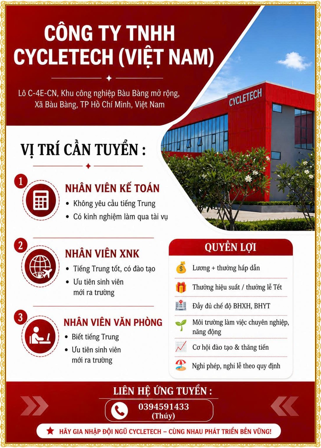 Tuyển dụng Việc làm tại KCN Mỹ Phước Bình Dương lương cao cập nhật mới ngày 19 tháng 08 năm 2026