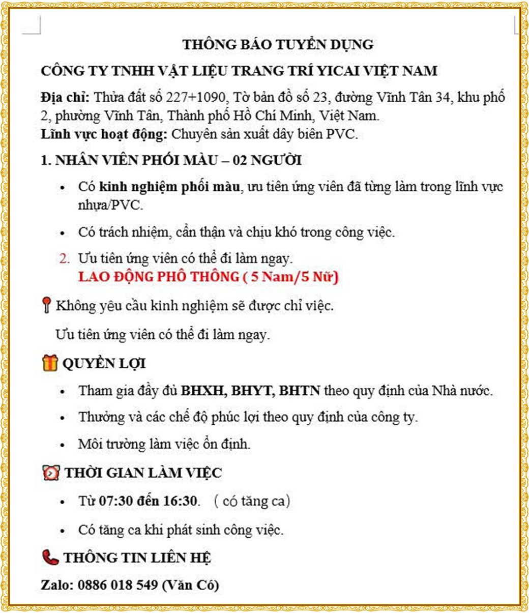 Tuyển dụng Việc làm tại KCN Việt Nam Singapore VSIP II Bình Dương lương cao cập nhật mới ngày 19 tháng 08 năm 2026