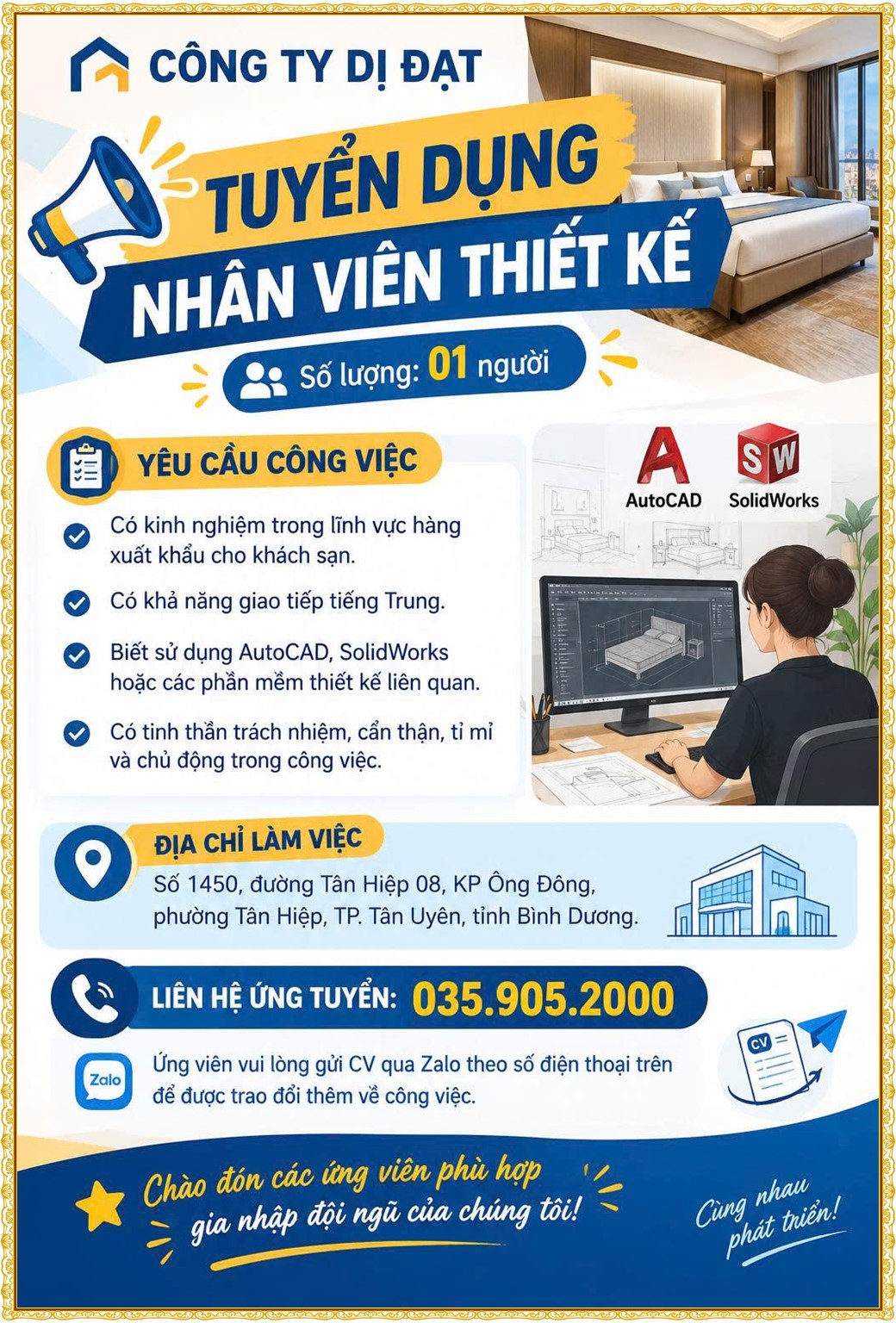 Tuyển dụng Việc làm tại KCN Đại Đăng Bình Dương lương cao cập nhật mới ngày 19 tháng 10 năm 2026