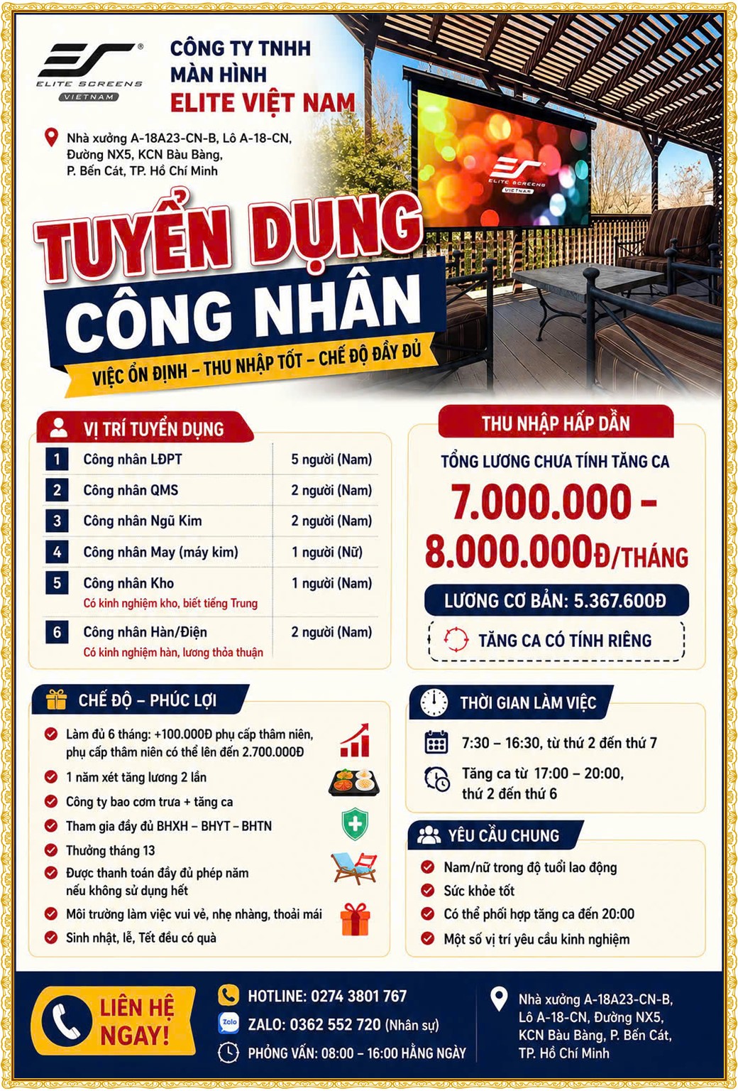 Tuyển dụng Việc làm tại KCN Việt Hương Bình Dương lương cao cập nhật mới ngày 20 tháng 08 năm 2026