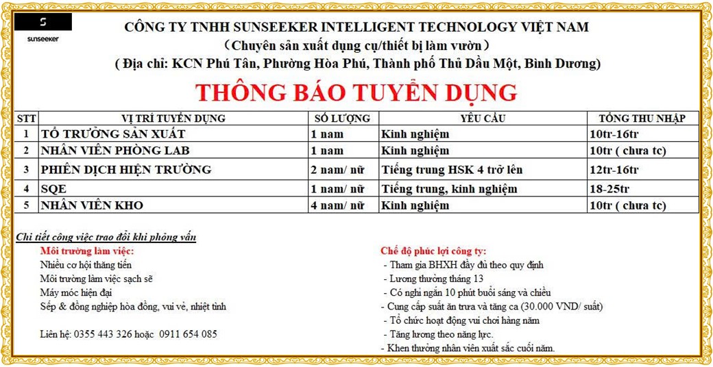Tuyển dụng Việc làm tại KCN Mỹ Phước Bình Dương lương cao cập nhật mới ngày 20 tháng 10 năm 2026