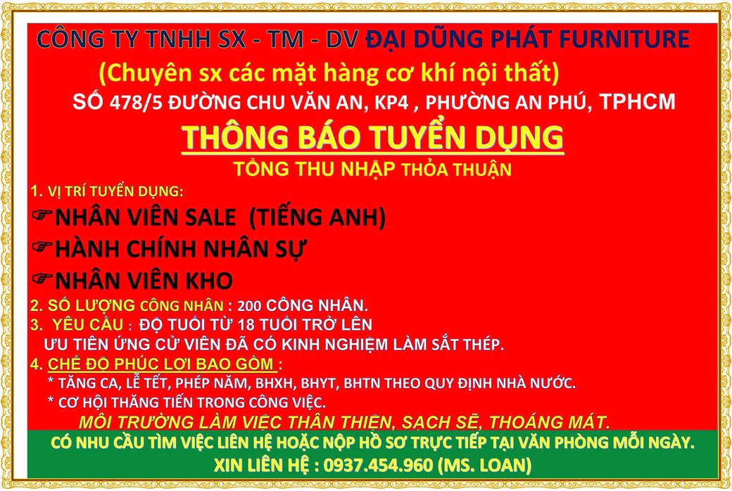 Tuyển dụng Việc làm tại KCN Bàu Bàng Bình Dương lương cao cập nhật mới ngày 21 tháng 09 năm 2026