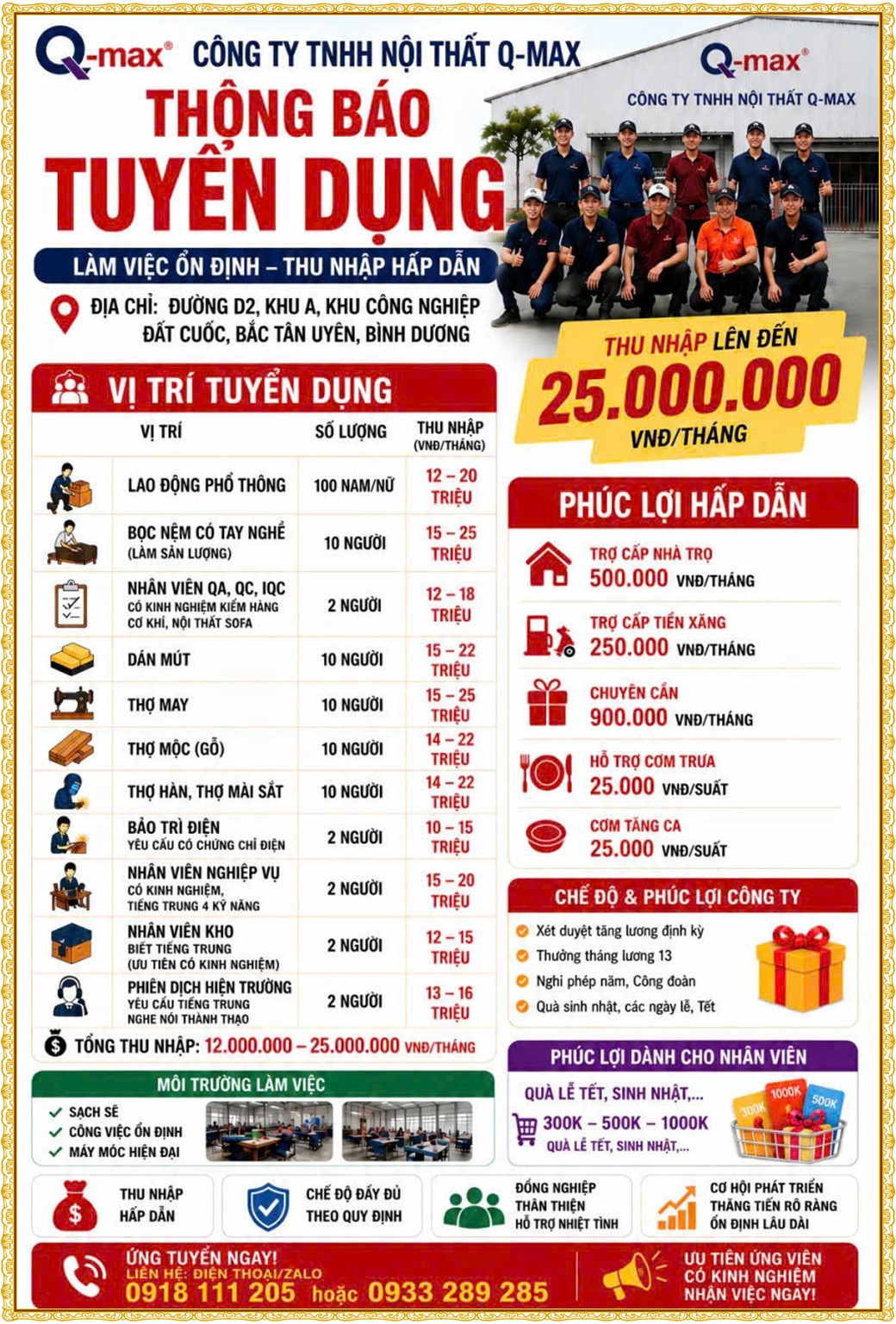 Tuyển dụng Việc làm tại KCN Việt Hương Bình Dương lương cao cập nhật mới ngày 21 tháng 09 năm 2026