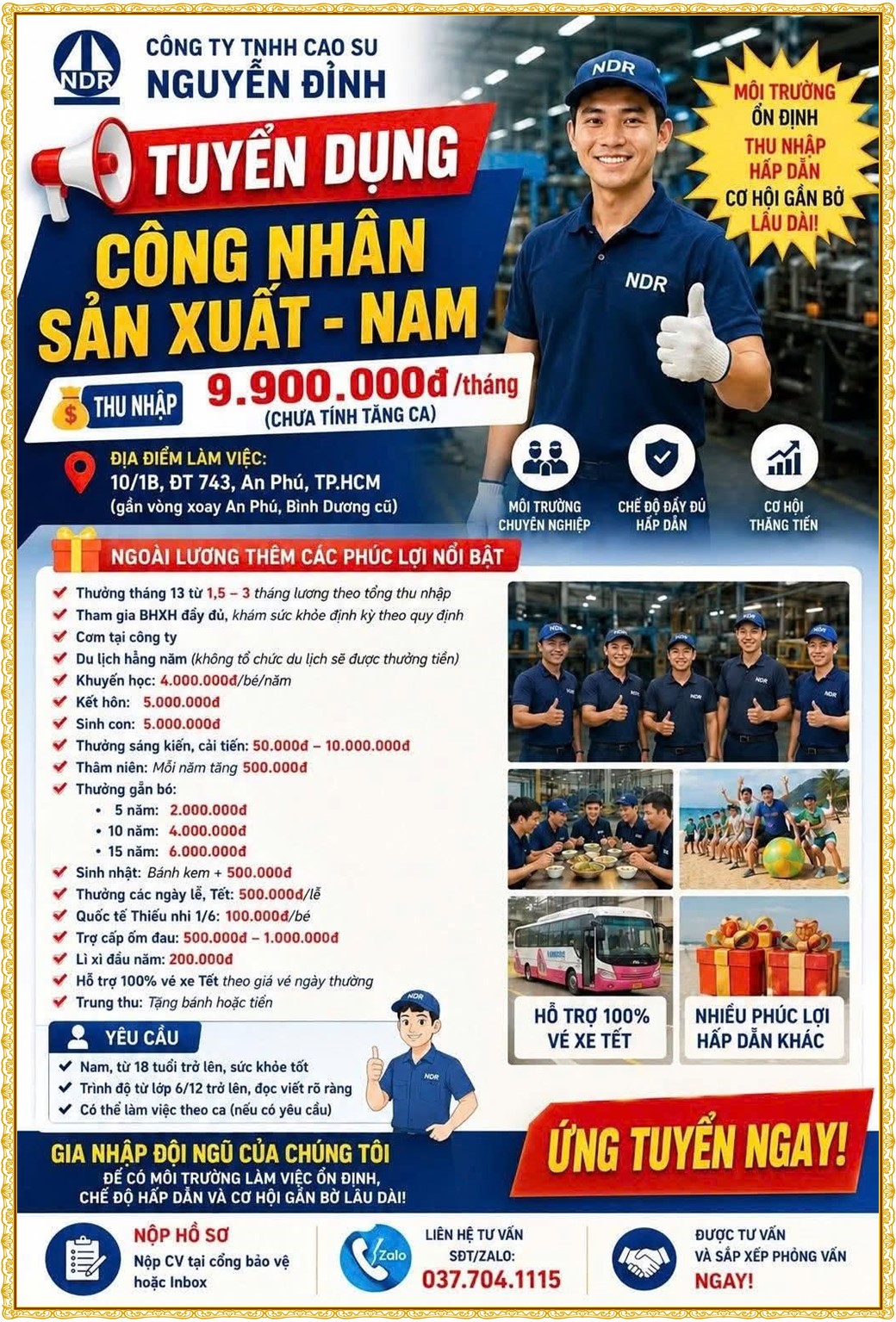 Tuyển dụng Việc làm tại KCN Bàu Bàng Bình Dương lương cao cập nhật mới ngày 21 tháng 10 năm 2026